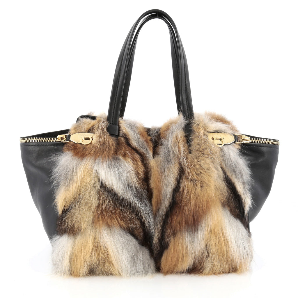 Salvatore Ferragamo Verve Tote Fox Fur and Leather Large 17314