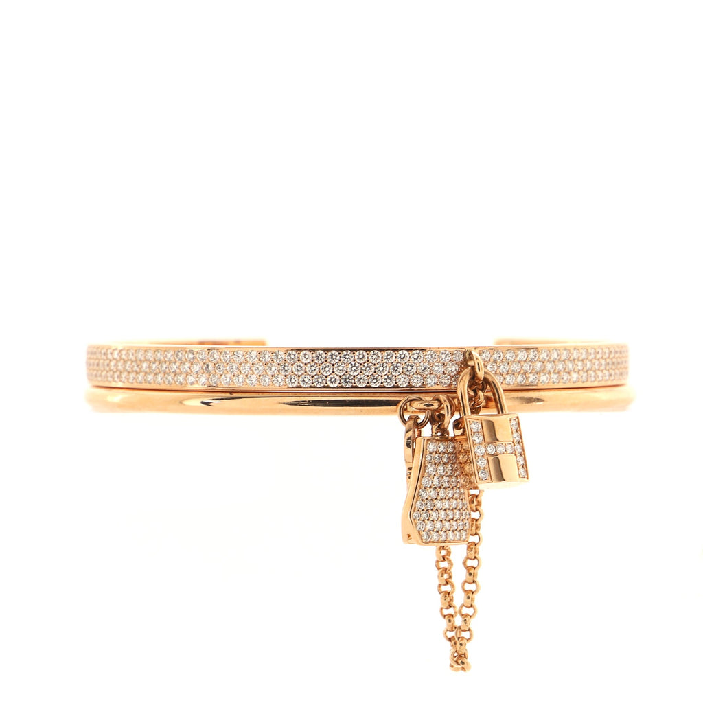 Hermes Kelly Clochette Diamonds 18k Rose Gold Small Model Bracelet Hermes
