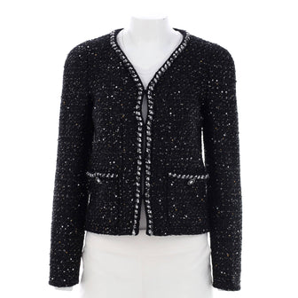 Chanel Women's Collarless Double Button Pocket Jacket Tweed