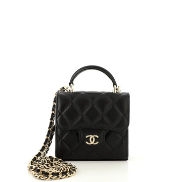 Chanel Top Handle Flap Coin Purse with Chain Quilted Lambskin