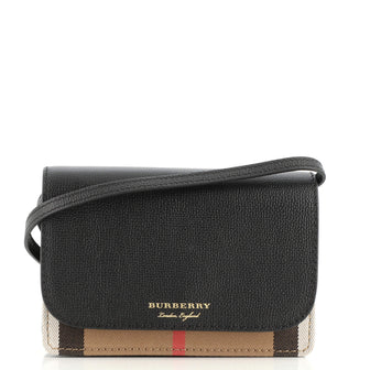 Burberry Hampshire Wallet on Chain Leather and House Check Canvas