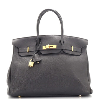 Hermes Birkin Handbag Black Togo with Gold Hardware 35