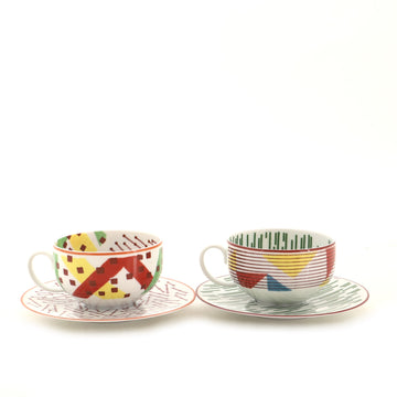 Hermes Hippomobile 4-Piece Tea Cup & Saucer Set Printed Porcelain