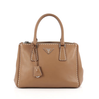 Prada Double Zip Tote Stitched City Calfskin Small Brown