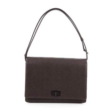 Chanel Vintage Mademoiselle Lock Flap Shoulder Bag Quilted Caviar Medium Brown