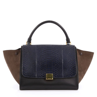 Celine Tricolor Trapeze Handbag Python and Leather Medium Black