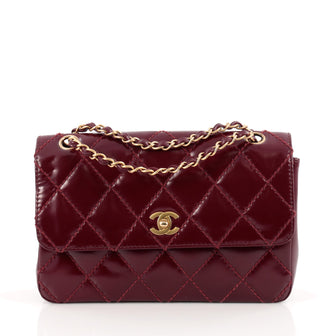 Chanel Vintage CC Chain Flap Bag Quilted Patent Medium Red