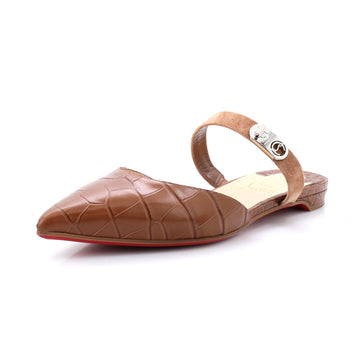 Christian Louboutin Women's Choc Lock Flats Crocodile Embossed Leather and Suede