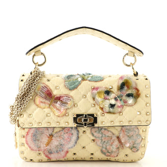 Valentino Rockstud Spike Flap Bag Sequin Embellished Quilted Leather Medium