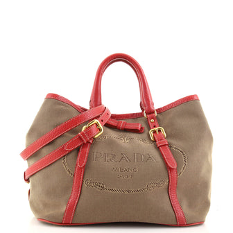 Prada Logo Convertible Tote Canvas with Leather Medium
