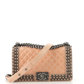 Chanel Chained Boy Flap Bag Quilted Glazed Calfskin Old Medium