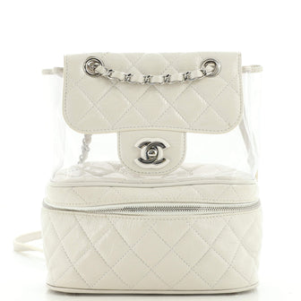 Chanel Zip Around Flap Backpack Quilted Crumpled Calfskin and PVC Small