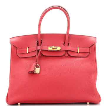 Hermes Birkin Handbag Red Clemence with Gold Hardware 35
