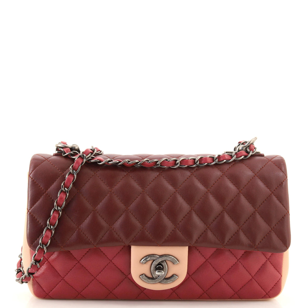 Chanel Tricolor Classic Single Flap Bag Quilted Lambskin Medium