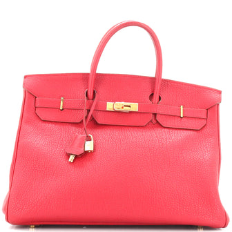 Birkin Handbag Rouge Vif Fjord with Gold Hardware 40