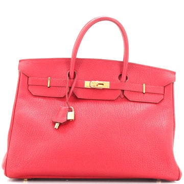 Birkin Handbag Rouge Vif Fjord with Gold Hardware 40