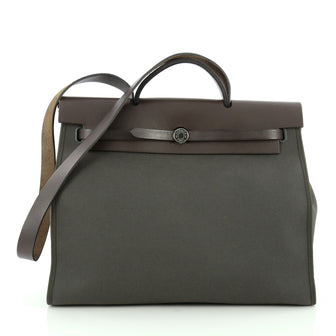Hermes Herbag Zip Leather and Toile 39 Green