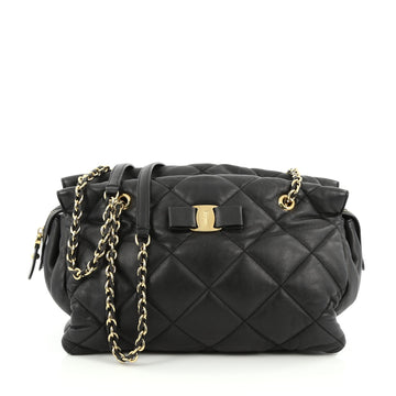 Salvatore Ferragamo Ginette Chain Shoulder Bag Quilted Leather Medium Black