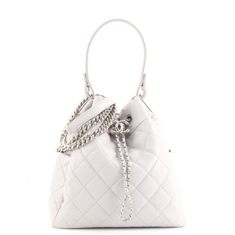 Chanel CC Chain Drawstring Bucket Bag Quilted Caviar Mini