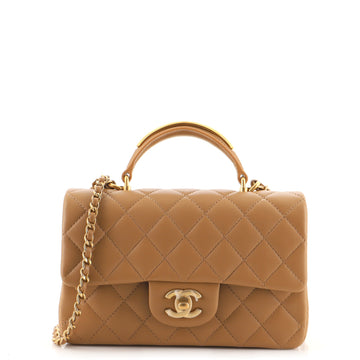 Chanel Classic Single Flap Top Handle Bag Quilted Lambskin Mini