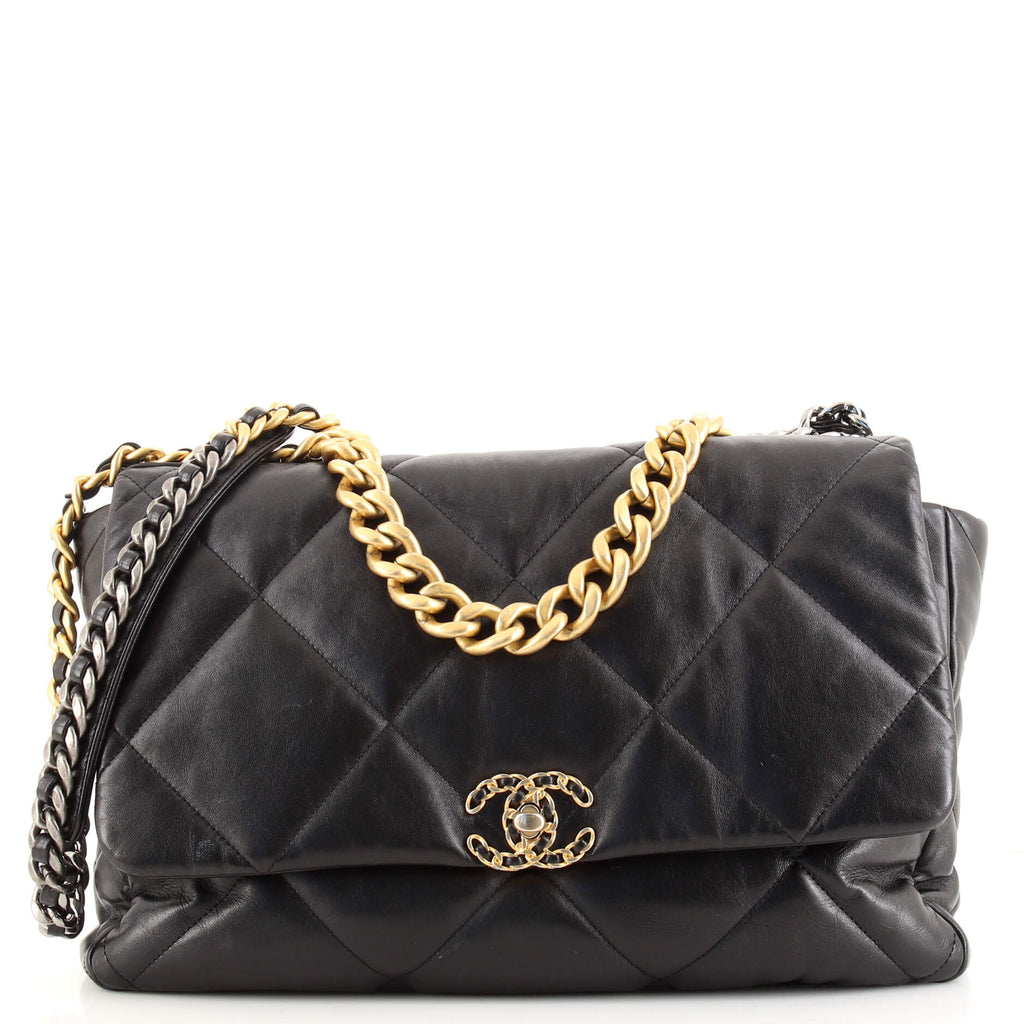 Chanel 19 Flap Bag Quilted Leather Maxi Black 1736821