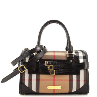Burberry Alchester Bridle Bowling Bag House Check Canvas Medium