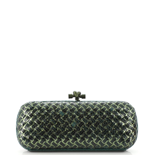Bottega Veneta Box Knot Clutch Intrecciato Snakeskin Long Green