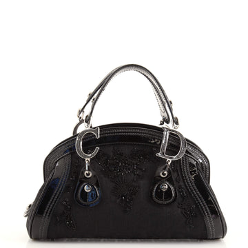 Christian Dior Vintage Trotteur Bowling Bag Beaded Diorissimo Canvas with Patent Small
