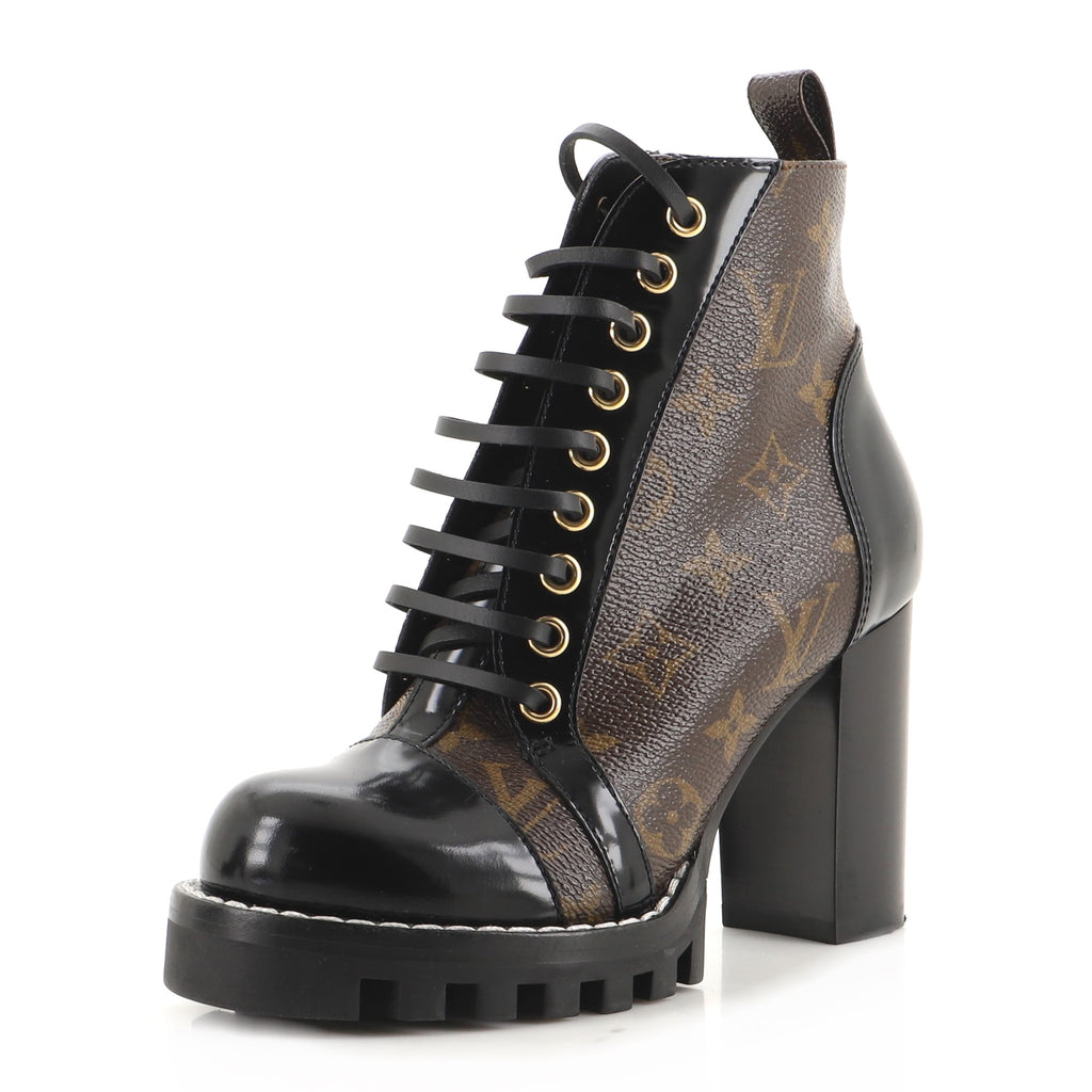 Louis Vuitton Patent Calfskin Monogram Star Trail Ankle Boots Black –  REDELUXE
