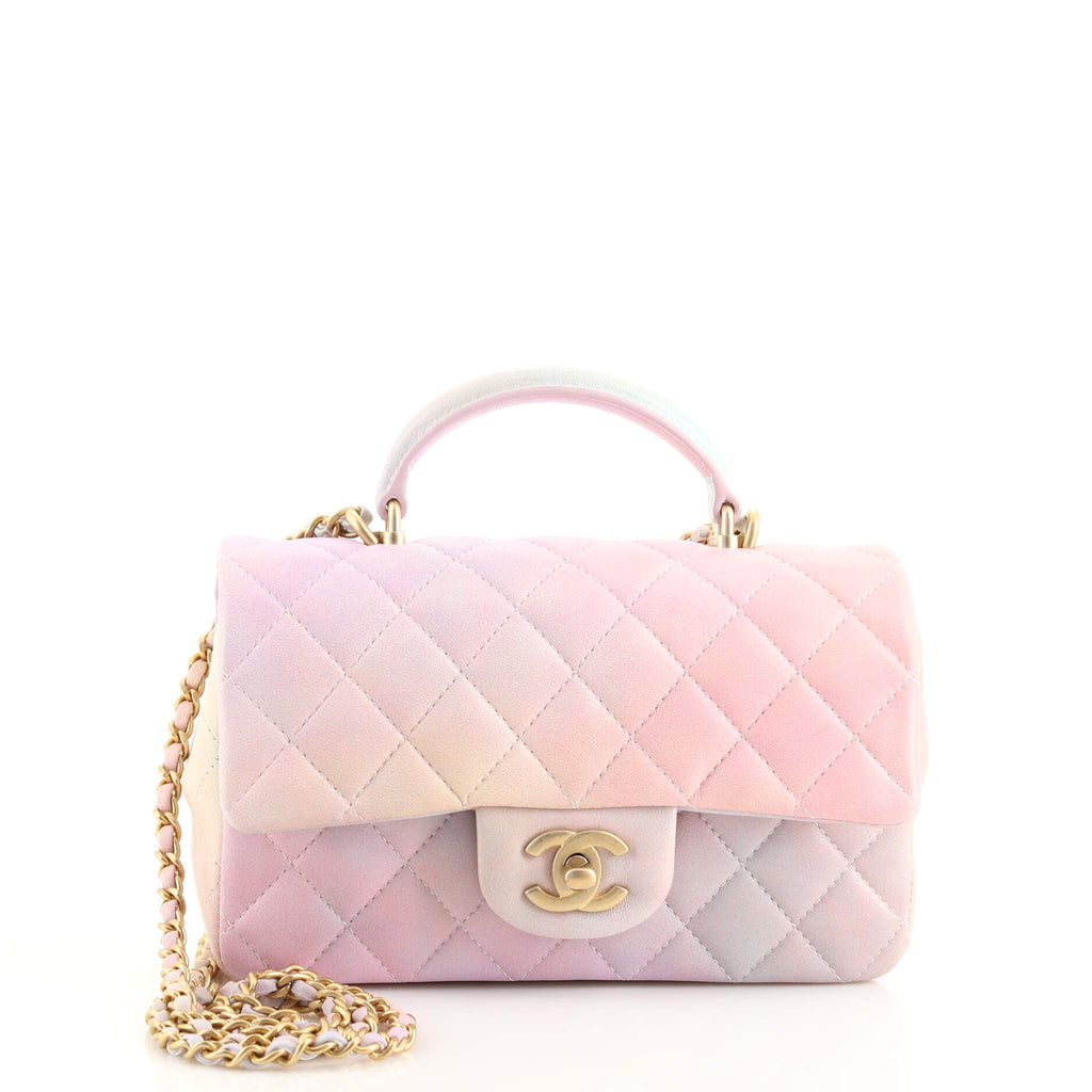 Chanel Classic Single Flap Top Handle Bag Quilted Ombre Lambskin Mini  Multicolor 1737073