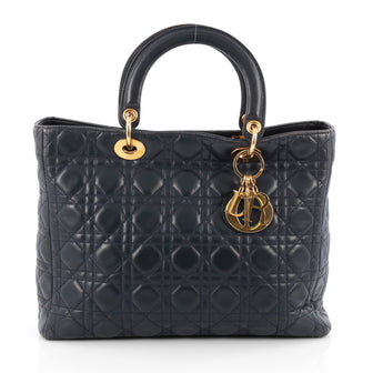 Christian Dior Lady Dior Handbag Cannage Quilt Lambskin Large Blue