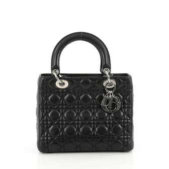 Christian Dior Lady Dior Handbag Cannage Quilt Lambskin Medium Black