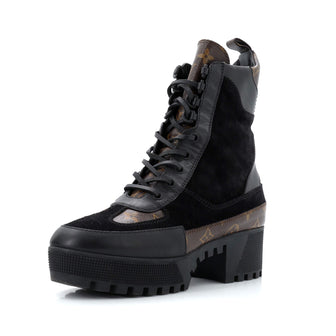 Louis Vuitton Women's Laureate Platform Desert Boots Suede with Monogram Canvas and Leather