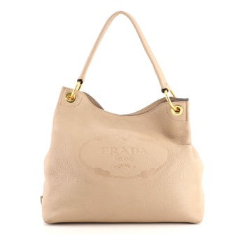 Prada Logo Hobo Embossed Vitello Daino Medium