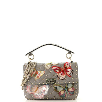 Valentino Rockstud Spike Flap Bag Sequin Embellished Quilted Leather Medium