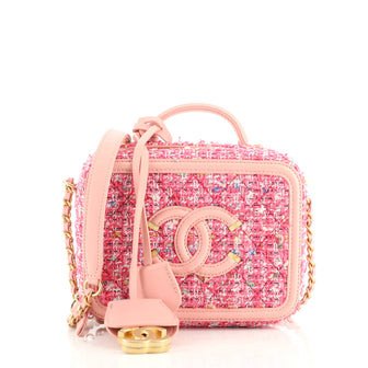 Chanel Filigree Vanity Case Quilted Tweed Small Pink 1739701