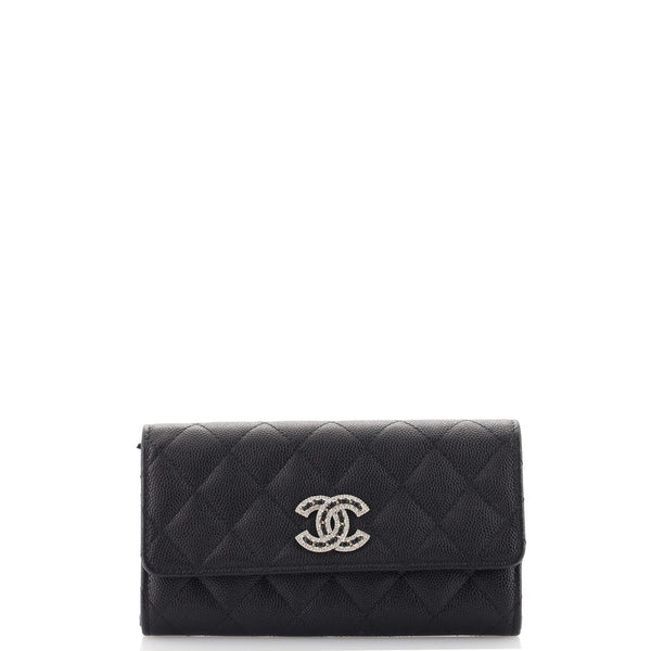 Chanel Crystal Woven CC Flap Wallet Quilted Caviar Medium Black 1739791