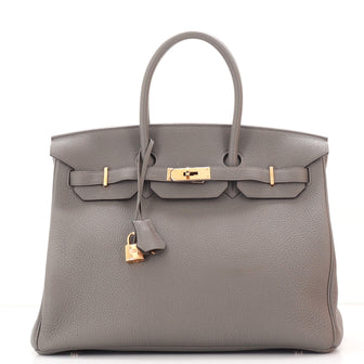 Hermes Birkin Handbag Grey Togo with Gold Hardware 35