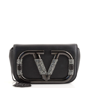 Valentino Garavani Supervee Vlogo Full Flap Crossbody Bag Leather with Crystals Mini
