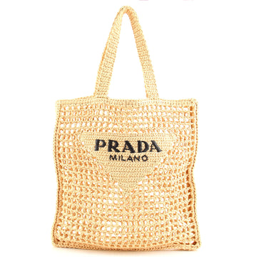 Prada Triangle Logo Open Tote Raffia