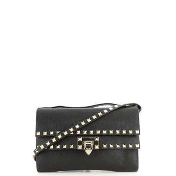 Valentino Rockstud Flip Lock Double Flap Crossbody Bag Leather Small
