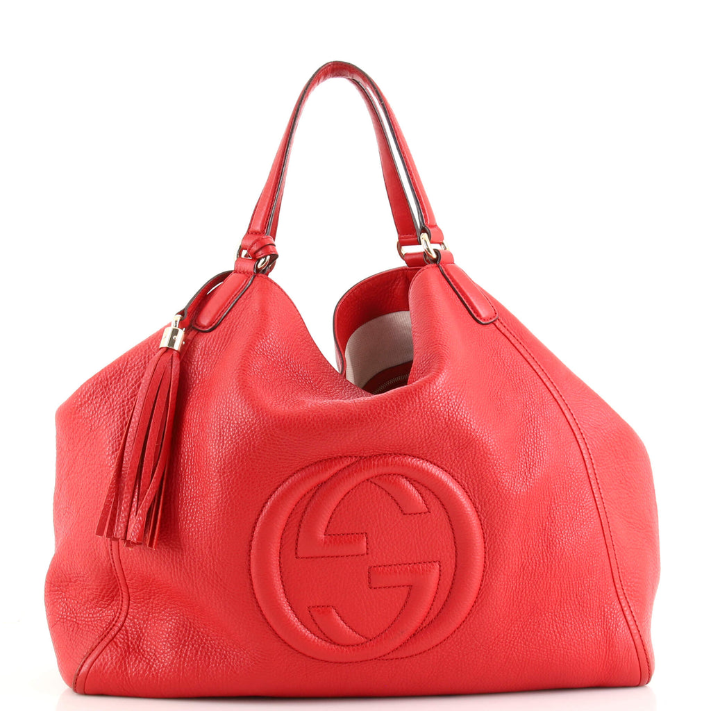Gucci Soho Large Pebbled Leather Hobo Shoulder Bag Red