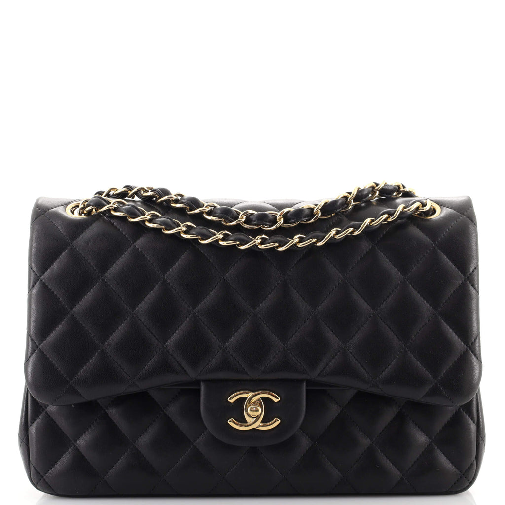 Chanel Black Quilted Lambskin Jumbo Classic Double Flap Gold