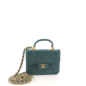Chanel Top Handle Flap Coin Purse with Chain Quilted Lambskin