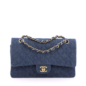 Chanel Vintage Classic Double Flap Bag Quilted Denim Medium blue