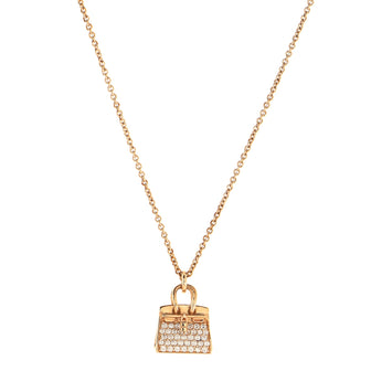 Hermes Birkin Amulette NM Pendant Necklace 18K Rose Gold and Diamonds