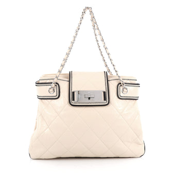 Chanel Mademoiselle Lock Compartment Tote Quilted Leather Medium white