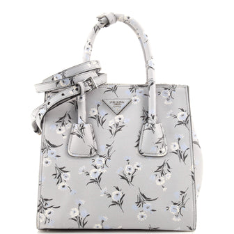 Prada Double Zip Lux Tote Printed Saffiano Leather Small