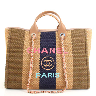Chanel Deauville Tote Striped Viscose Canvas Medium