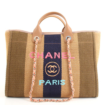 Chanel Deauville Tote Striped Viscose Canvas Medium